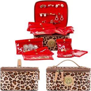 Angelina's Palace Gorde Medium Jewelry Case Women's Travel Organizer Bag Big Capacity Storage with Detachable Necklace Earring Ring Pouches Train Jewelry Case (Leopard)