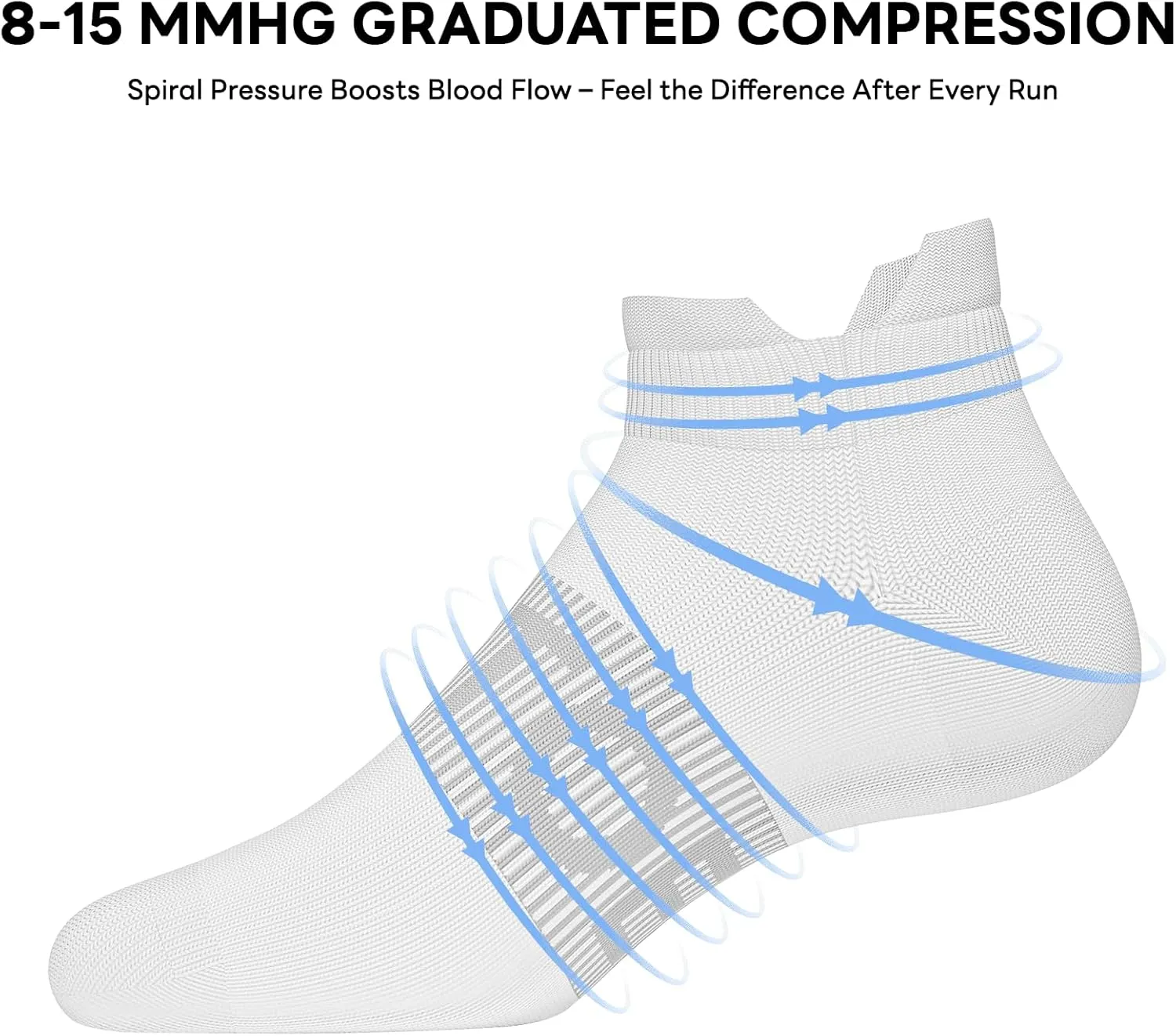 Ankle Compression Socks for Men and Women, 6 Pairs Low Cut Athletic Running Sock with Arch Support and Heel Tab