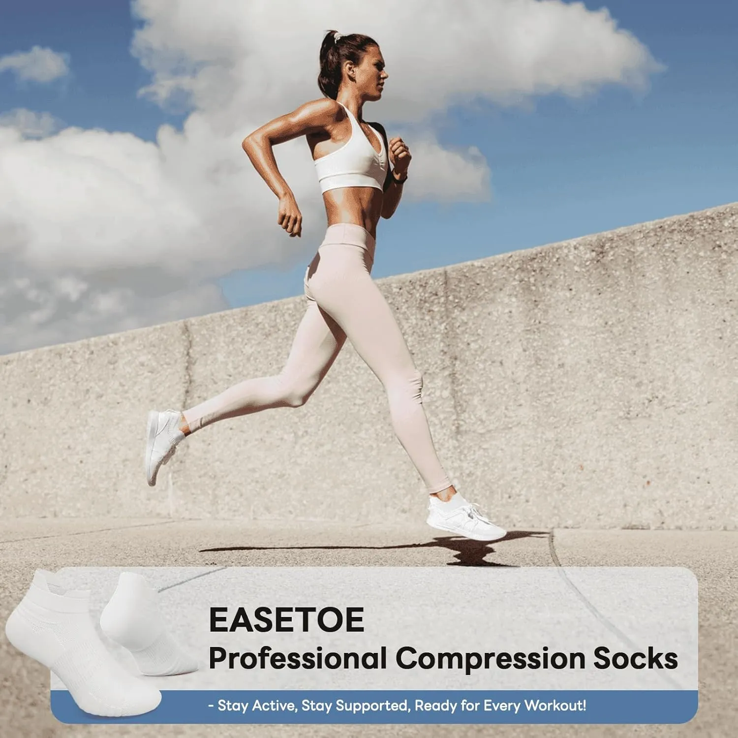 Ankle Compression Socks for Men and Women, 6 Pairs Low Cut Athletic Running Sock with Arch Support and Heel Tab
