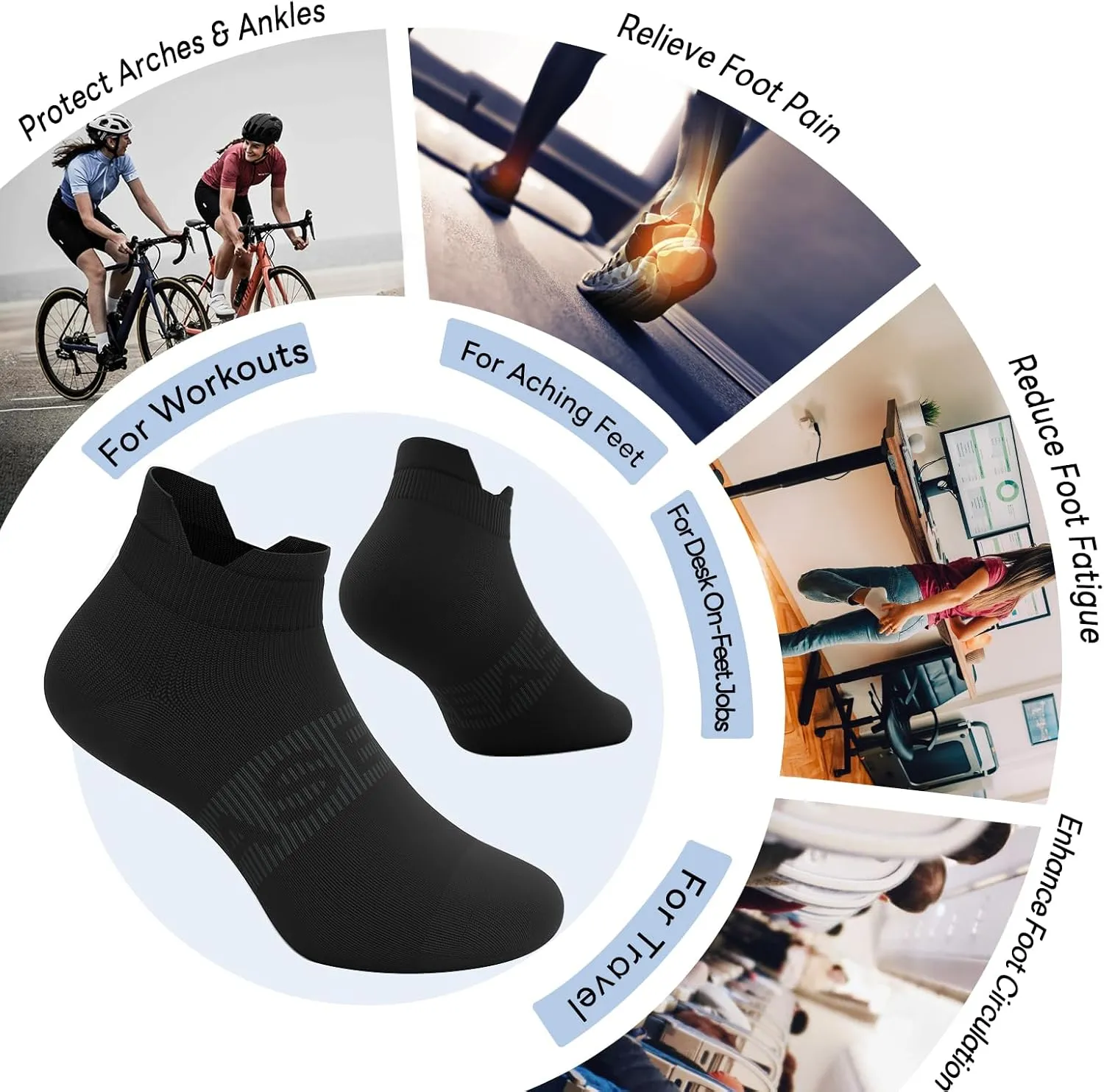Ankle Compression Socks for Men and Women, 6 Pairs Low Cut Athletic Running Sock with Arch Support and Heel Tab