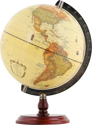 ANNOVA Antique Globe 10" / 25 cm Diameter with A Wood Base, Vintage Decorative Political Desktop World - Rotating Full Earth Geography Educational - Kids, Adults, School, Home, Office (Dia 10-inch)