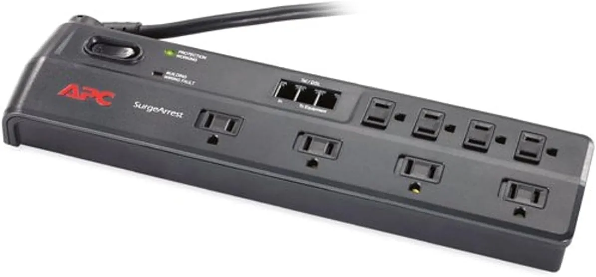APC P8T3 8-Outlet Essential SurgeArrest Surge Protector (Telephone Protection)