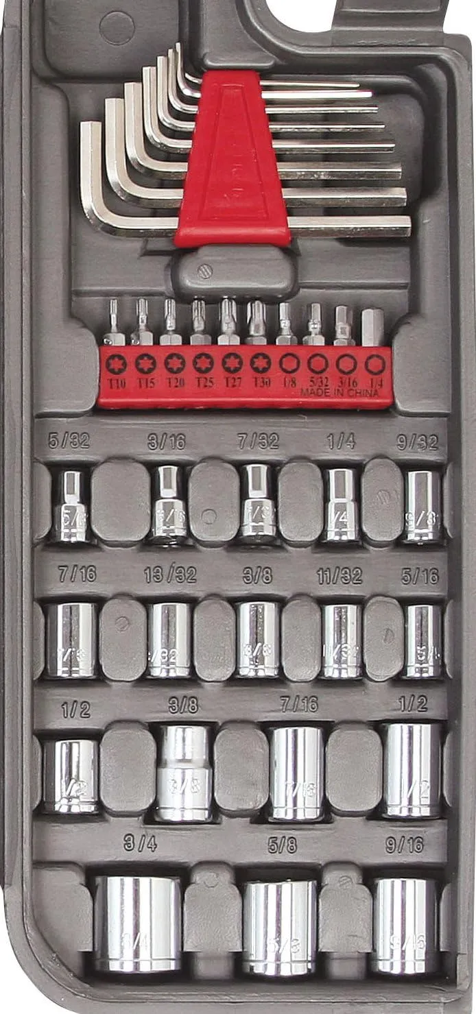Apollo Tools 79 Piece Multi-Purpose SAE and Metric Tool Set with Sockets for the Garage, Home or on the Road. Includes Essential Tools for Vehicle Maintenance and Repairs - Red- DT9411