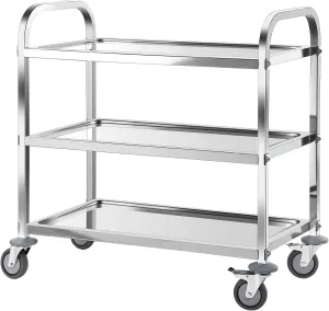 AQNIEGEP Stainless Steel Utility Cart, 3-Tier Heavy-Duty Kitchen Cart with Lockable Wheels, 400lbs Capacity for Restaurant, Lab, Office - Commercial Grade & Easy Assembly