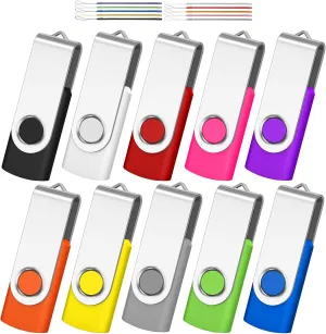 Aretop 16GB USB Flash Drive 10 Pack, Premium USB2.0 Swivel Flash Drive Bulk Pendrive Memory Stick Thumb Drive Bulk Jump Drive Pack Flash Drive 10 Pack(10PCS 16GB, Mix Colors)
