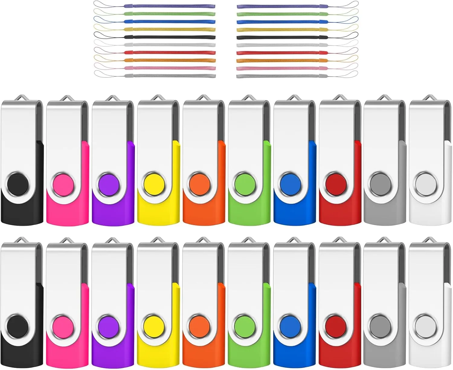 AreTop Bulk USB Flash Drive 1GB 20 Pack, USB2.0 Pendrive Jump Drive Memory Stick Swivel Bulk Thumb Drives USB Storage (20PCS 1GB, Multicolors)