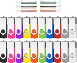 AreTop Bulk USB Flash Drive 1GB 20 Pack, USB2.0 Pendrive Jump Drive Memory Stick Swivel Bulk Thumb Drives USB Storage (20PCS 1GB, Multicolors)