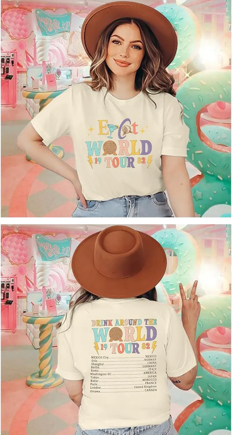 Around The World Shirt Women Magic Tour 1982 Graphic Tee Funny Traveler Vacation Short Sleeve Top