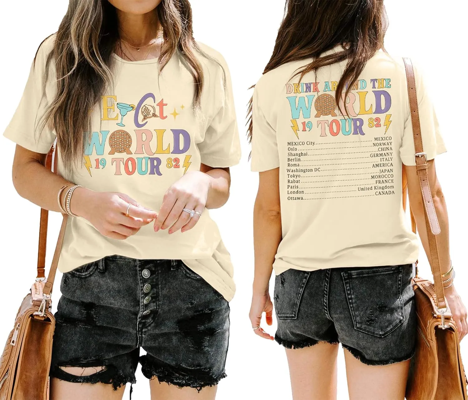Around The World Shirt Women Magic Tour 1982 Graphic Tee Funny Traveler Vacation Short Sleeve Top