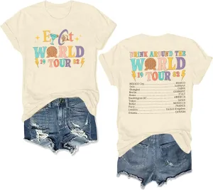 Around The World Shirt Women Magic Tour 1982 Graphic Tee Funny Traveler Vacation Short Sleeve Top