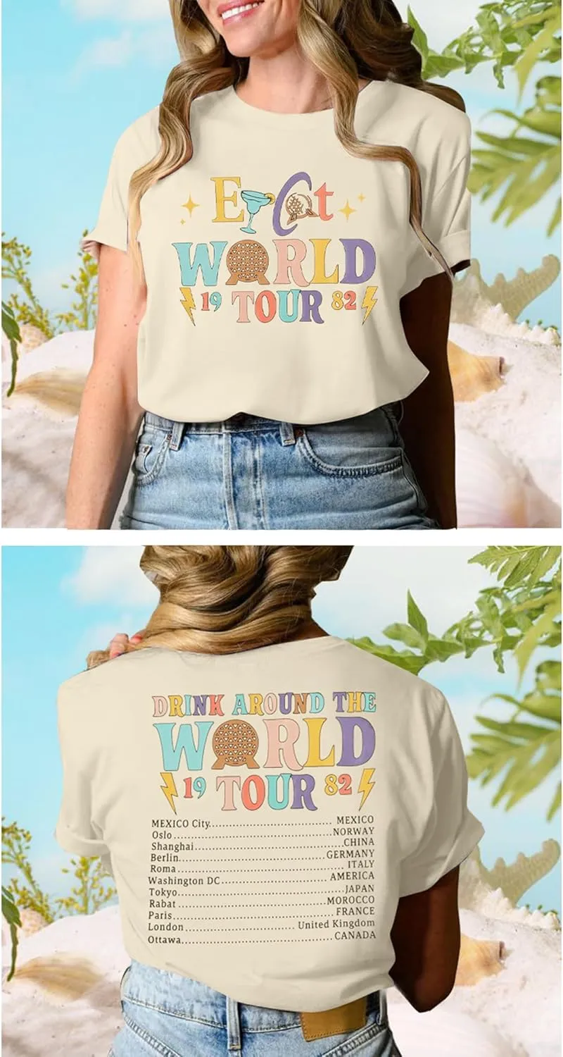Around The World Shirt Women Magic Tour 1982 Graphic Tee Funny Traveler Vacation Short Sleeve Top