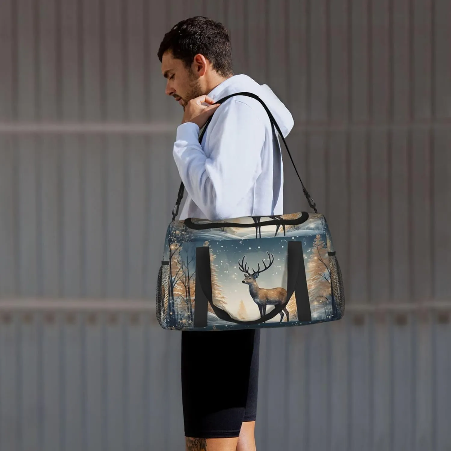 Art Deer Forest Duffle Bag Foldable Travel Tote Bag Carry On Large Weekender Overnight Bags Waterproof Gym Bag For Women Men