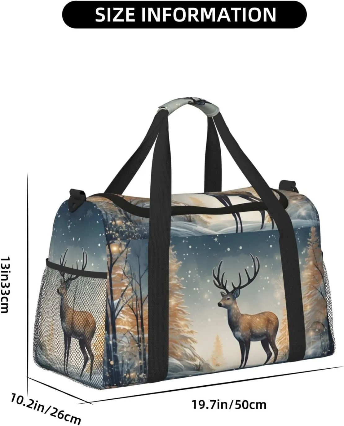 Art Deer Forest Duffle Bag Foldable Travel Tote Bag Carry On Large Weekender Overnight Bags Waterproof Gym Bag For Women Men
