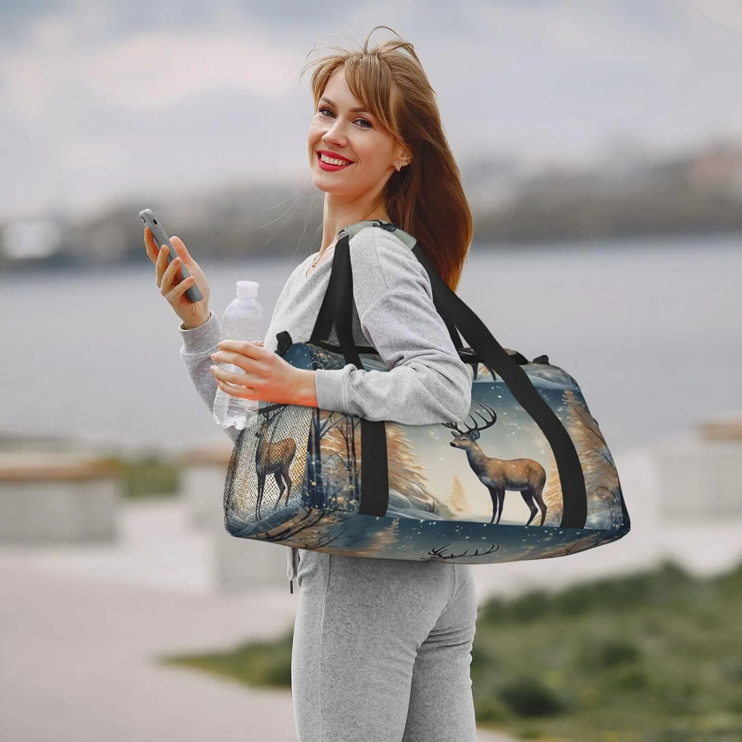 Art Deer Forest Duffle Bag Foldable Travel Tote Bag Carry On Large Weekender Overnight Bags Waterproof Gym Bag For Women Men