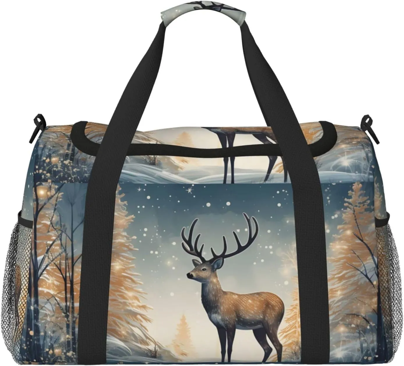 Art Deer Forest Duffle Bag Foldable Travel Tote Bag Carry On Large Weekender Overnight Bags Waterproof Gym Bag For Women Men