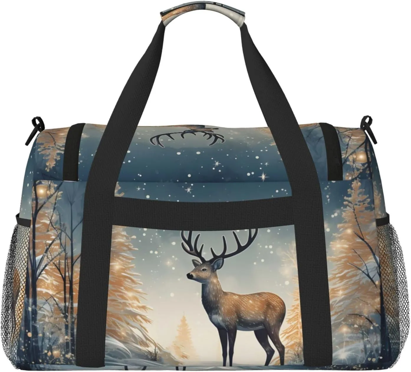Art Deer Forest Duffle Bag Foldable Travel Tote Bag Carry On Large Weekender Overnight Bags Waterproof Gym Bag For Women Men