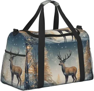 Art Deer Forest Duffle Bag Foldable Travel Tote Bag Carry On Large Weekender Overnight Bags Waterproof Gym Bag For Women Men