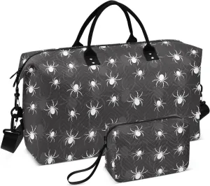 Aslsiy Travel Duffel Bags for Women Spiders Insects Sport Duffel Bag Black and White Weekender Bags Gym Bag with Toiletry Bag Carry on Overnight Bag