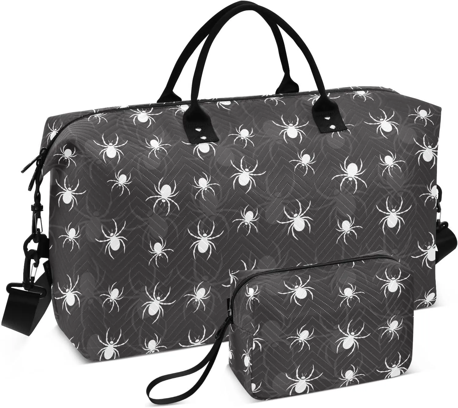 Aslsiy Travel Duffel Bags for Women Spiders Insects Sport Duffel Bag Black and White Weekender Bags Gym Bag with Toiletry Bag Carry on Overnight Bag