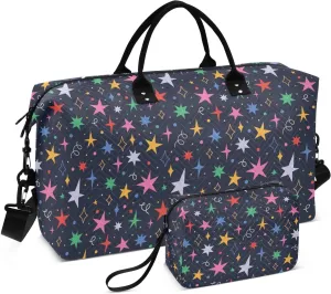 Aslsiy Travel Duffel Bags for Women Stars and Sparks Sports Duffel Bags Dark Night Weekender Bags Gym Bag with Toiletry Bag Carry on Overnight Bag