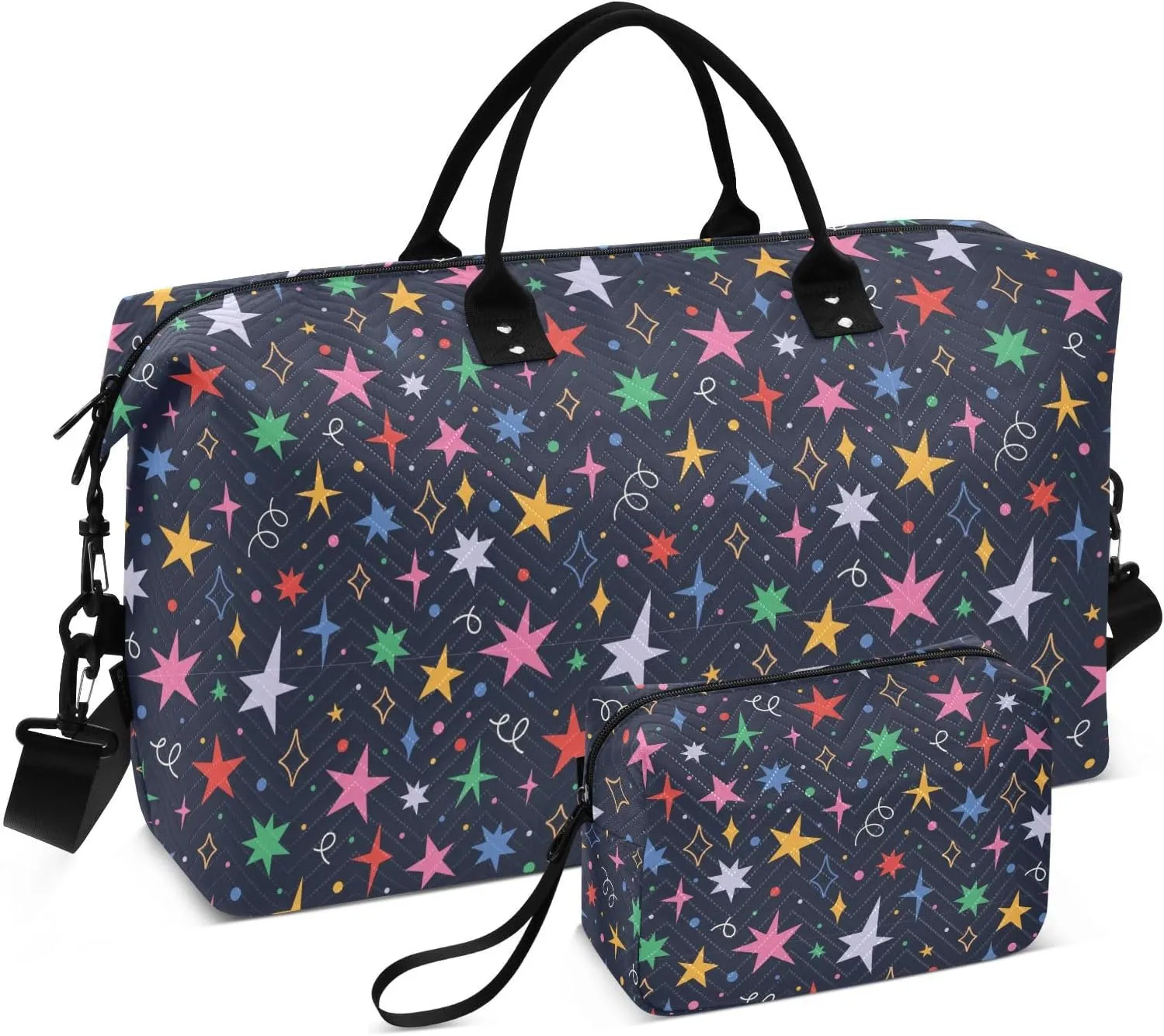 Aslsiy Travel Duffel Bags for Women Stars and Sparks Sports Duffel Bags Dark Night Weekender Bags Gym Bag with Toiletry Bag Carry on Overnight Bag