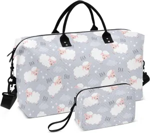 Aslsiy Travel Duffel Bags for Women Sweet Dream Sheep Sports Duffel Bag Grey Weekender Bags Gym Bag with Toiletry Bag Carry on Overnight Bag