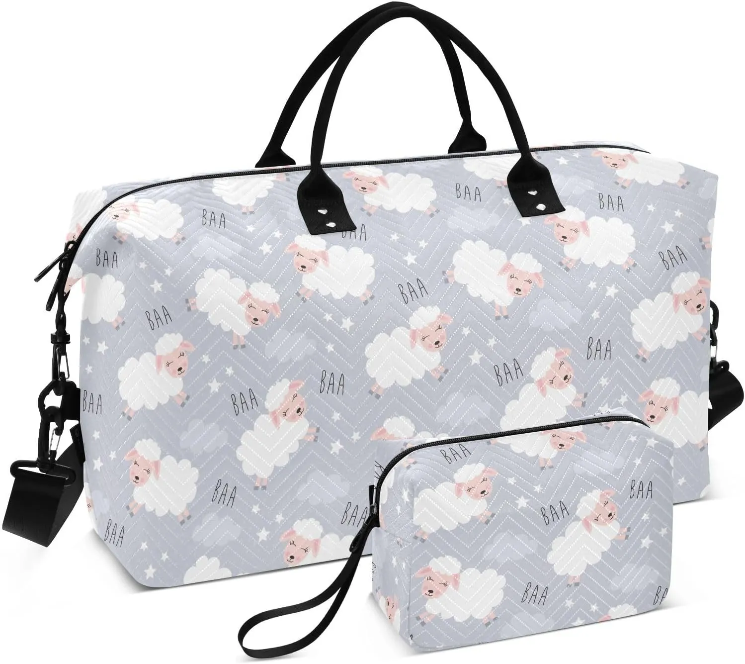 Aslsiy Travel Duffel Bags for Women Sweet Dream Sheep Sports Duffel Bag Grey Weekender Bags Gym Bag with Toiletry Bag Carry on Overnight Bag