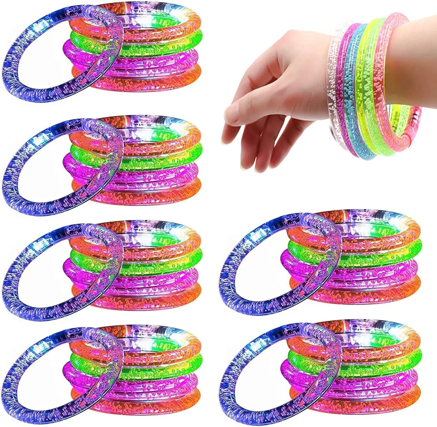 AULY 60 Pack Glow Bracelets 6 Color LED Bracelets Light Up Bracelets Glow in The Dark Rave Accessories Supplies Glow In Dark New Years 2025 Party Favors Neon Glow Toys