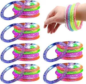 AULY 60 Pack Glow Bracelets 6 Color LED Bracelets Light Up Bracelets Glow in The Dark Rave Accessories Supplies Glow In Dark New Years 2025 Party Favors Neon Glow Toys