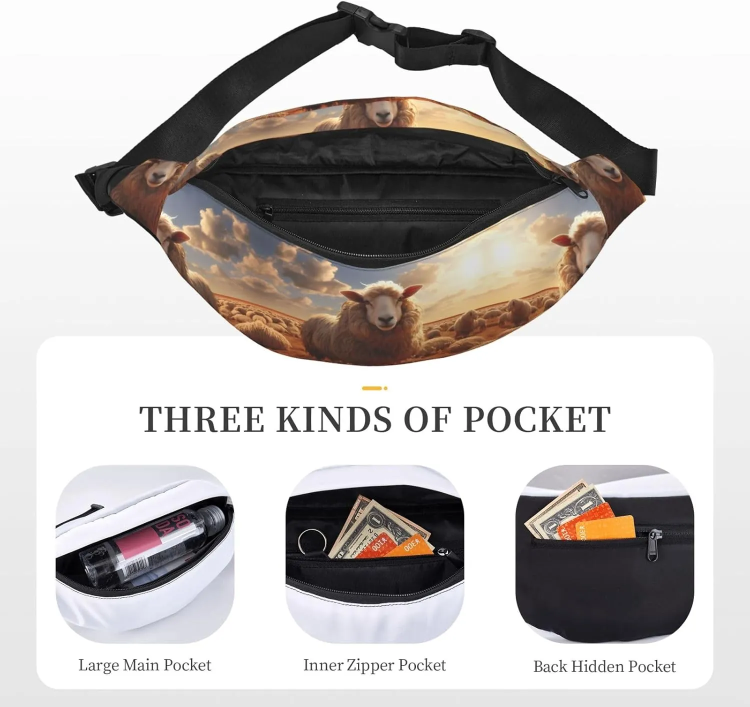 Australian sheep Fashion Crossbody Appearance High capacity outdoor with Adjustable Comfortable Work Leisure Versatile, RXZER23