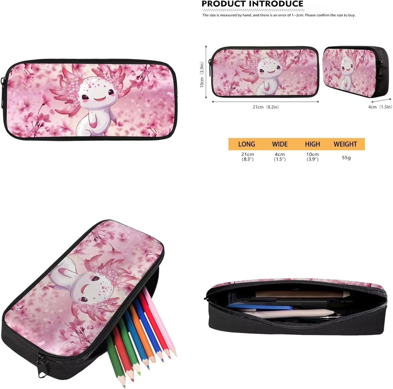 Axolotl Backpack for Girls with Lunchbox Preschool Elementary Middle School Backpack for Kids 4 In 1 Comfort School Bags Set Back to School Stuff for Students
