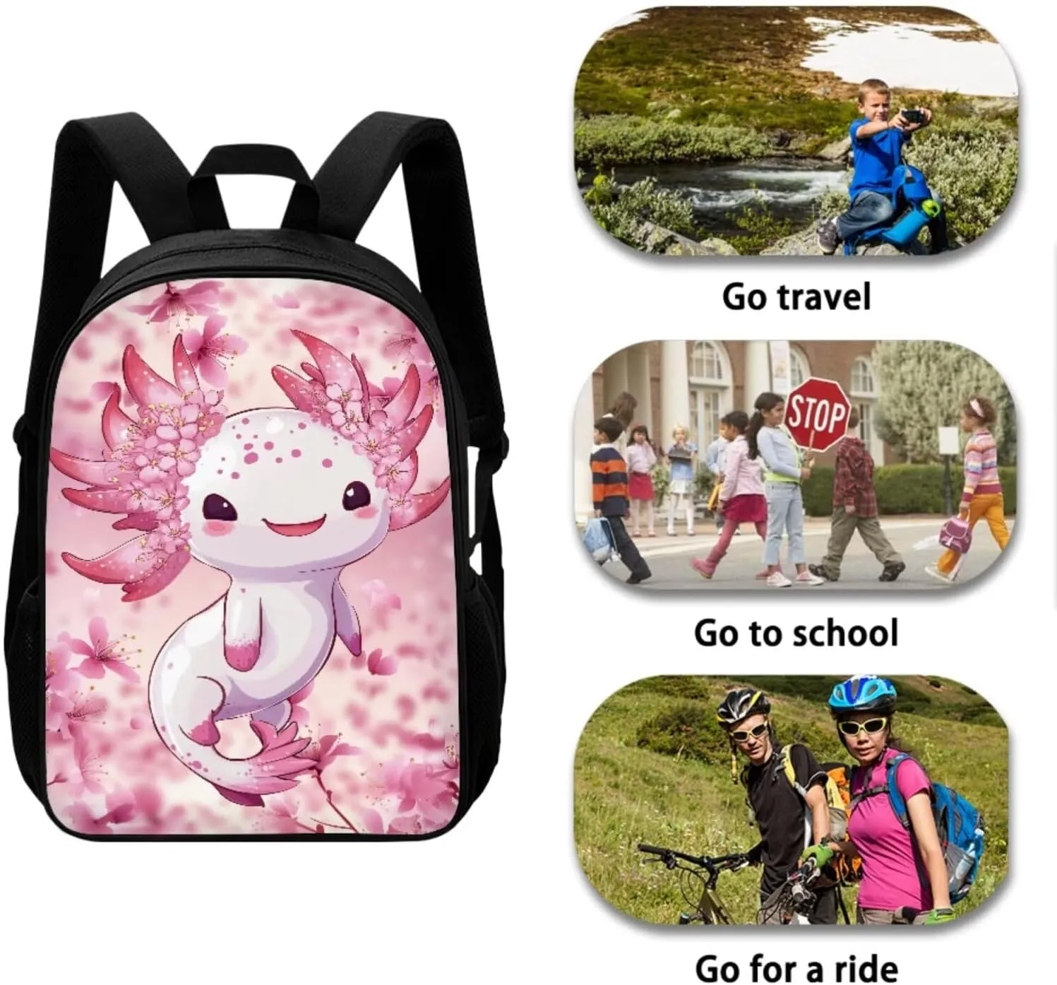 Axolotl Backpack for Girls with Lunchbox Preschool Elementary Middle School Backpack for Kids 4 In 1 Comfort School Bags Set Back to School Stuff for Students