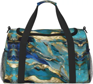 Azurite Teal and Foil Gold Oil Marble Pattern print Weekender Overnight Carry On Bag Gym Luggage Bag Duffel Bag for Travel Women