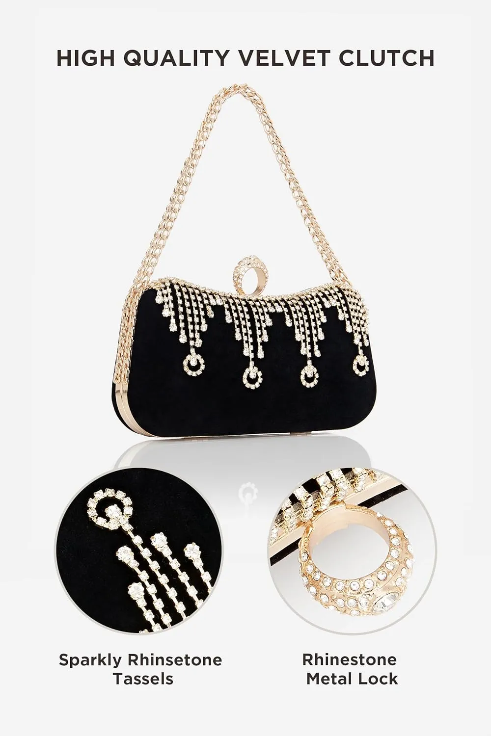 BABEYOND Clutch Purses for Women - Velvet Evening Bag Rhinestone Pendant Clutch for Bride Party Prom Wedding