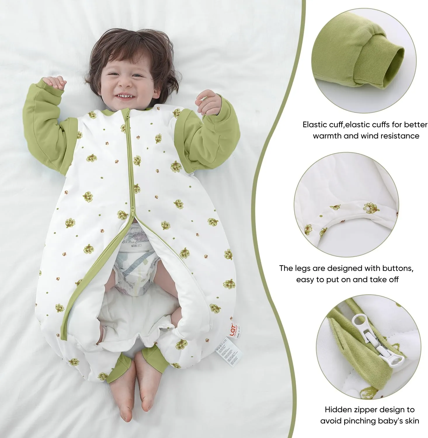 Baby Sleeping Bag Baby Sleep Sack Split Leg with Removable Sleeves, Baby Cotton Sleeping Bag, Winter Toddler Sleeping Bag