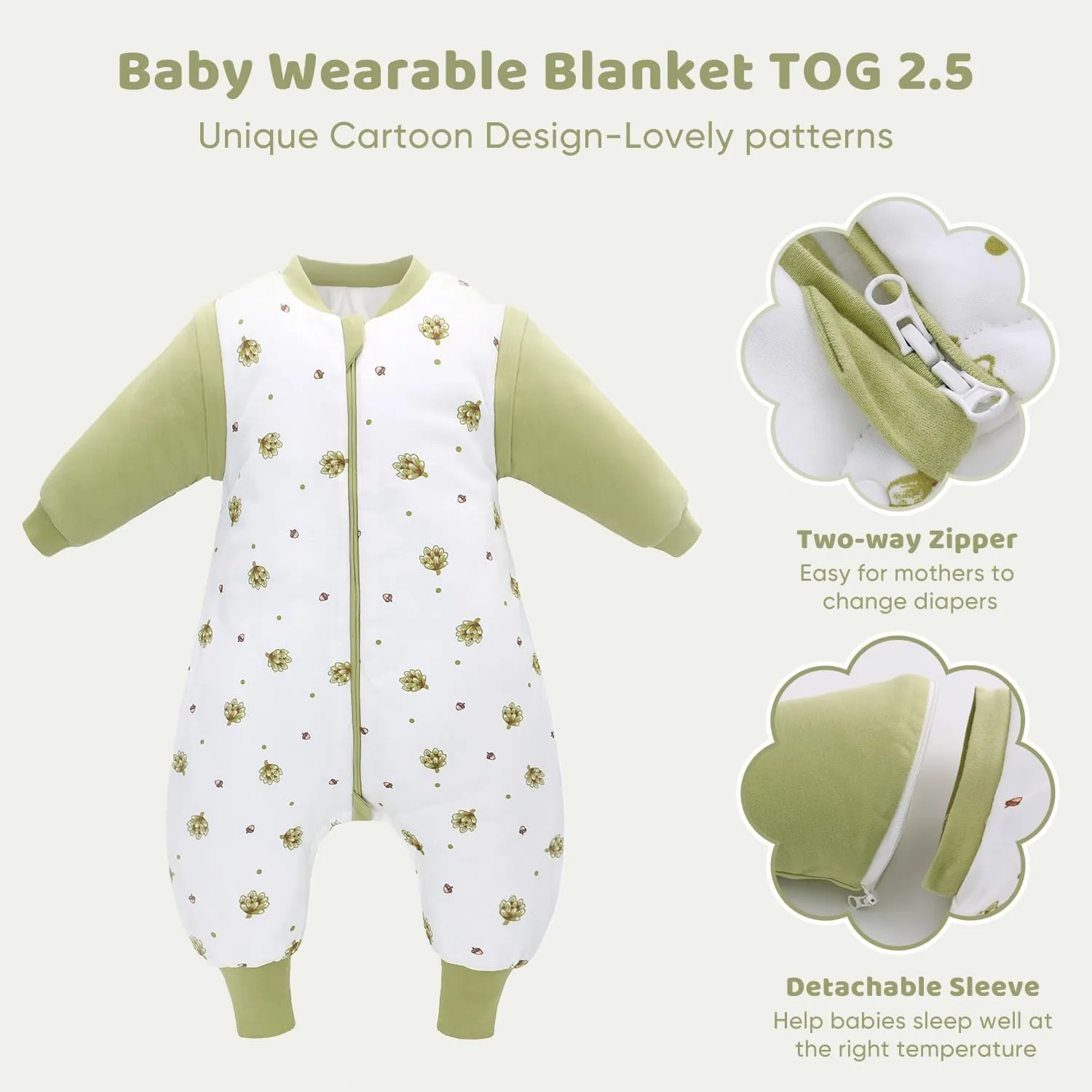 Baby Sleeping Bag Baby Sleep Sack Split Leg with Removable Sleeves, Baby Cotton Sleeping Bag, Winter Toddler Sleeping Bag