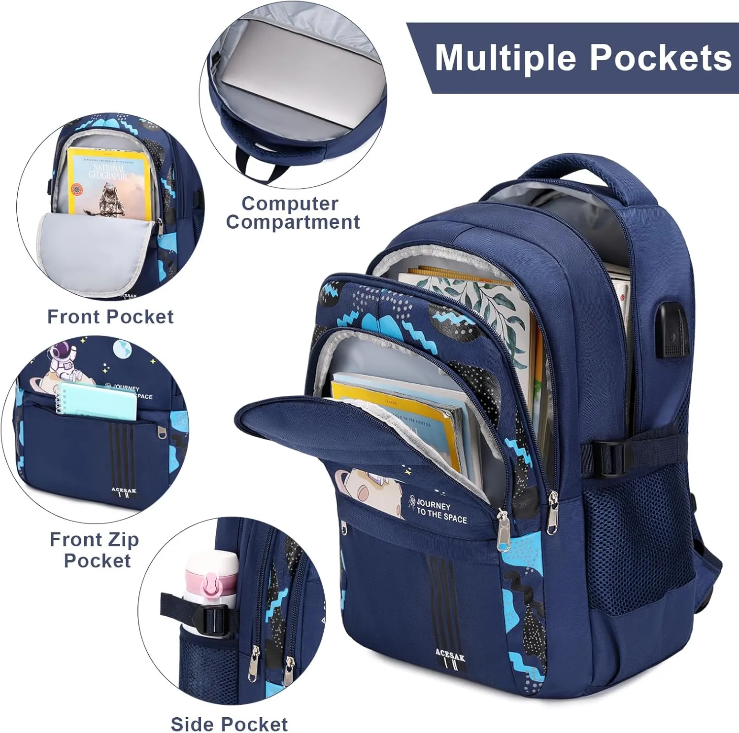 Backpack for Boys - Boy Backpack Schoolbag for Boys Kids Children Teens Girls Elementary Middle School Bags, Waterproof Lightweight Kids Bookbag Backpacks Casual Daypack with Lunch Bag Set