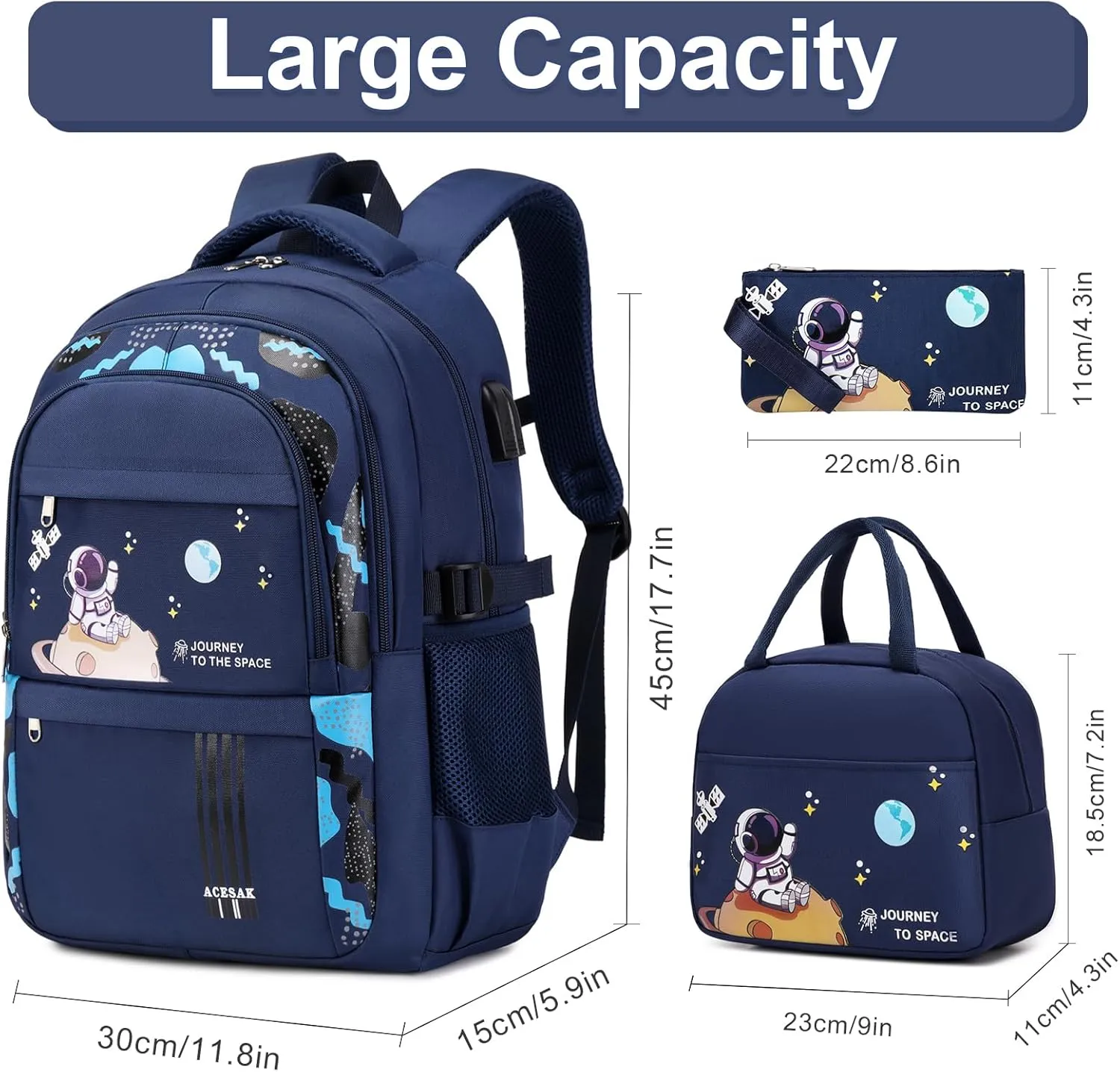 Backpack for Boys - Boy Backpack Schoolbag for Boys Kids Children Teens Girls Elementary Middle School Bags, Waterproof Lightweight Kids Bookbag Backpacks Casual Daypack with Lunch Bag Set