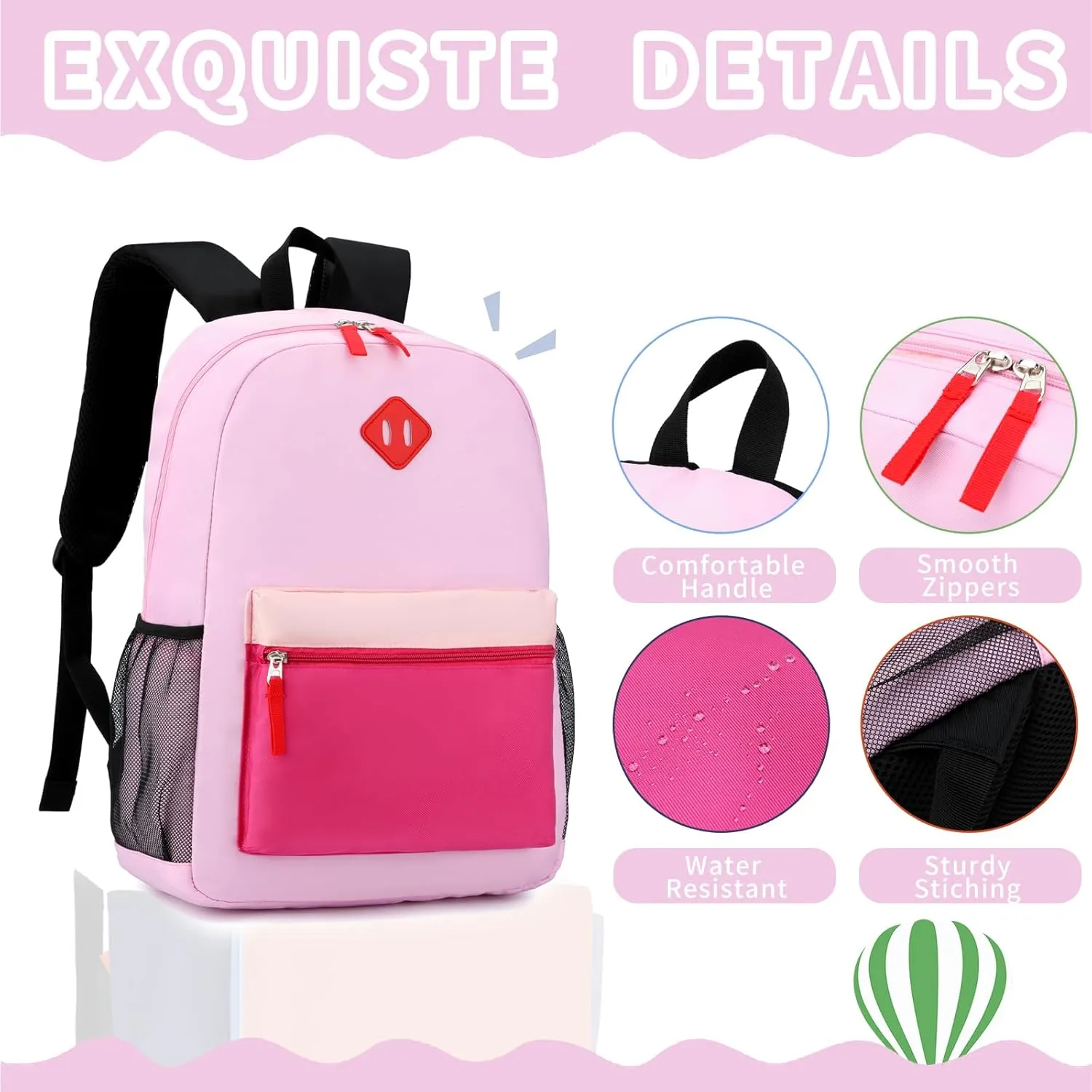 Backpack Set for Girls Boy Kids Backpack with Lunch Box for Elementary Primary Kindergarten School Bag (Taropurple Pink, Large)