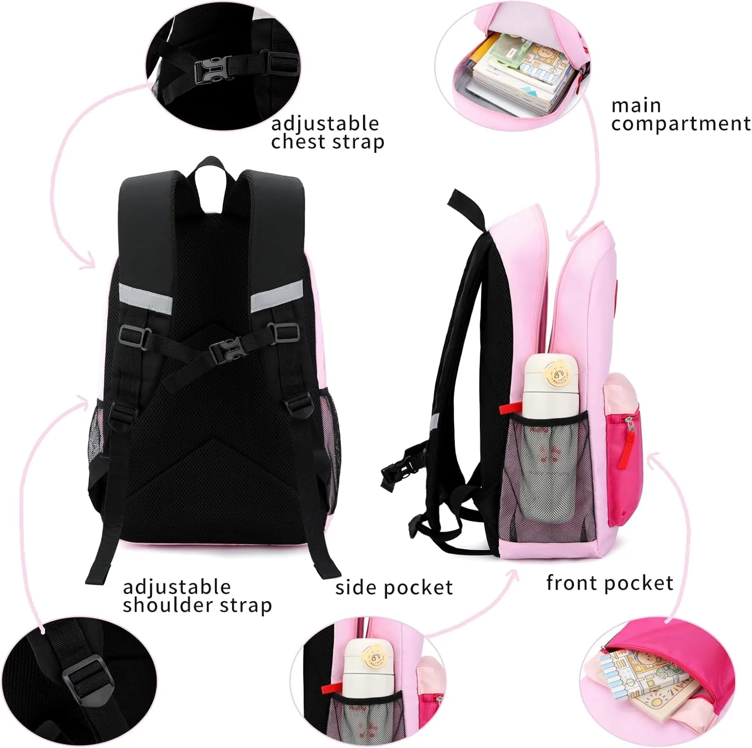 Backpack Set for Girls Boy Kids Backpack with Lunch Box for Elementary Primary Kindergarten School Bag (Taropurple Pink, Large)