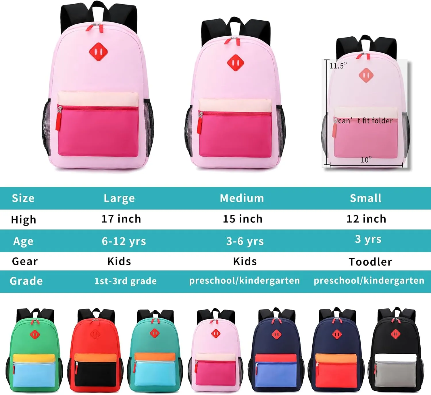 Backpack Set for Girls Boy Kids Backpack with Lunch Box for Elementary Primary Kindergarten School Bag (Taropurple Pink, Large)