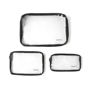 BAGGALLINI CTP485 BLACK CLEAR TRAVEL POUCHES SET/3