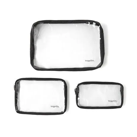 BAGGALLINI CTP485 BLACK CLEAR TRAVEL POUCHES SET/3