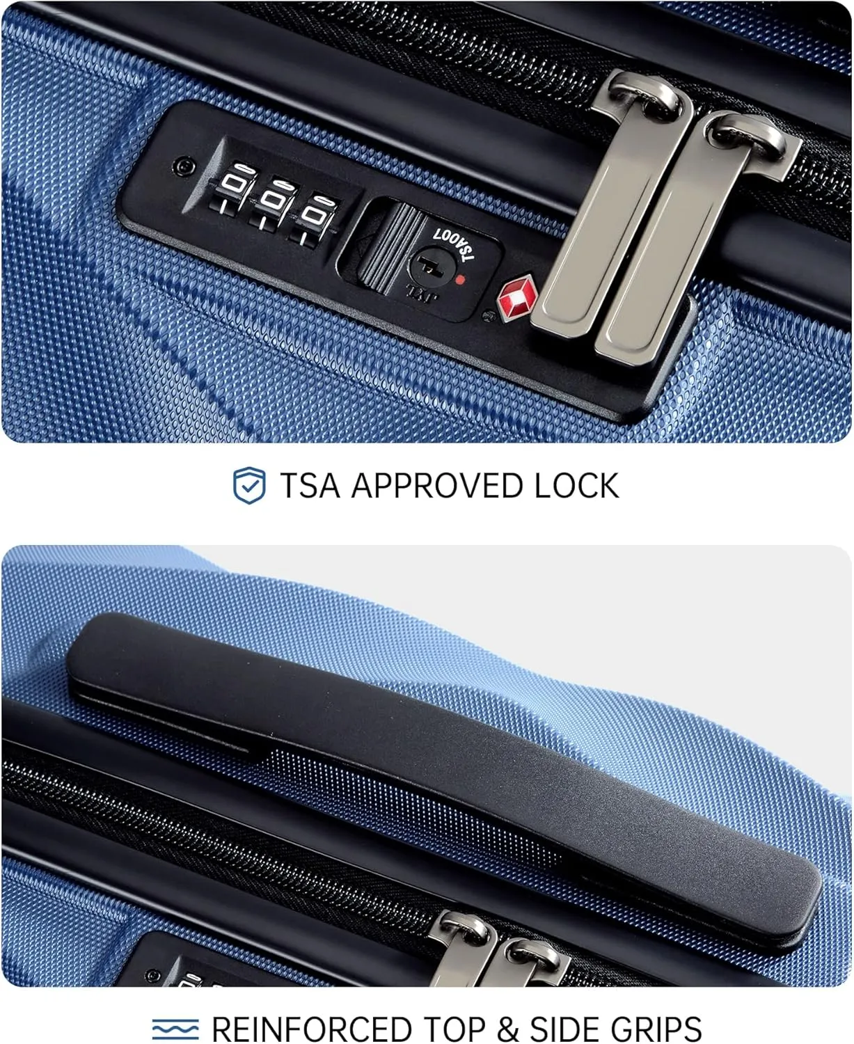 BAGSMART 2 Piece Carry On Luggage Set, PC Hardside Suitcase Airline Approved, 20 Inch Spinner Wheels Travel Luggage Hard Shell with Duffle Bag for Men Women, Blue
