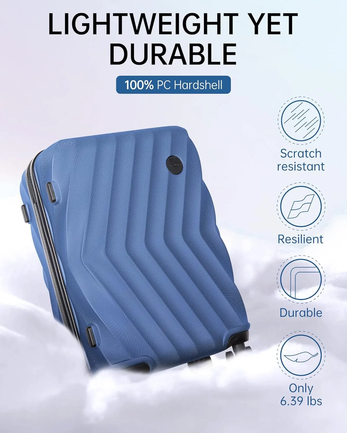 BAGSMART 2 Piece Carry On Luggage Set, PC Hardside Suitcase Airline Approved, 20 Inch Spinner Wheels Travel Luggage Hard Shell with Duffle Bag for Men Women, Blue