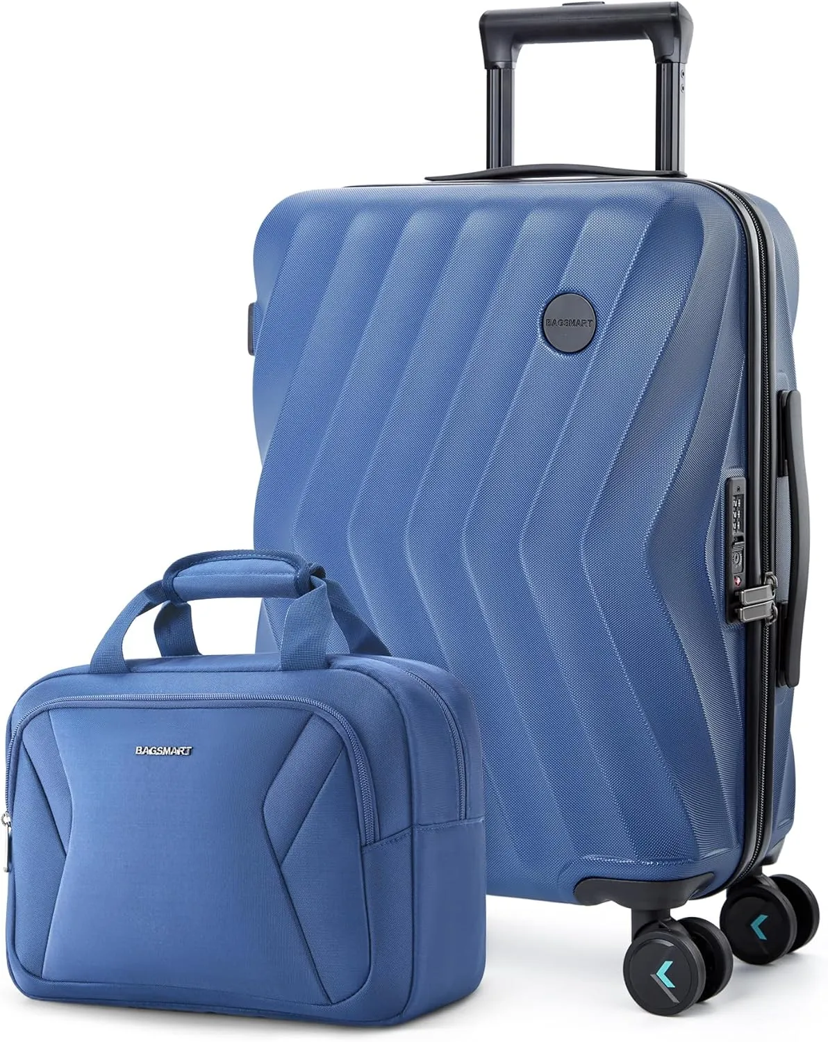 BAGSMART 2 Piece Carry On Luggage Set, PC Hardside Suitcase Airline Approved, 20 Inch Spinner Wheels Travel Luggage Hard Shell with Duffle Bag for Men Women, Blue