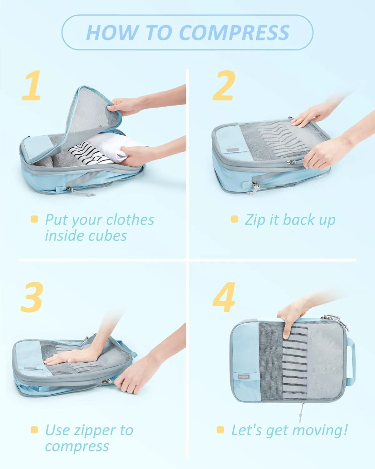 BAGSMART 6 Set Compression Packing Cubes - Lightweight Travel Essentials, Durable Luggage Organizer