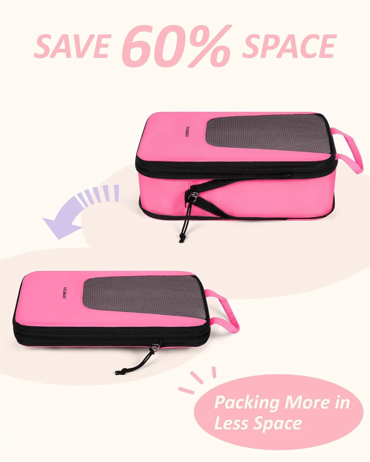 BAGSMART Compression Packing Cubes for Travel, 6 Set/4 Set Packing Cubes for Suitcases, Compression Suitcase Organizer Bags Set for Travel Essentials, Lightweight Packing Organizers