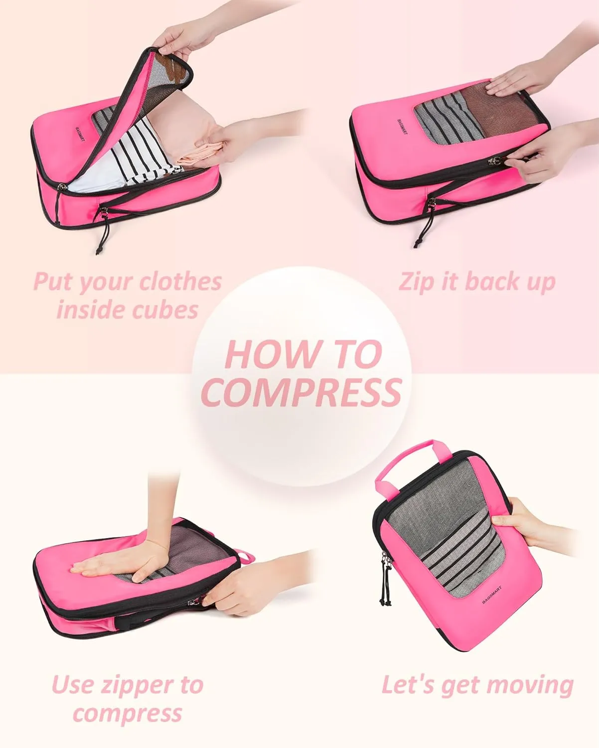 BAGSMART Compression Packing Cubes for Travel, 6 Set/4 Set Packing Cubes for Suitcases, Compression Suitcase Organizer Bags Set for Travel Essentials, Lightweight Packing Organizers