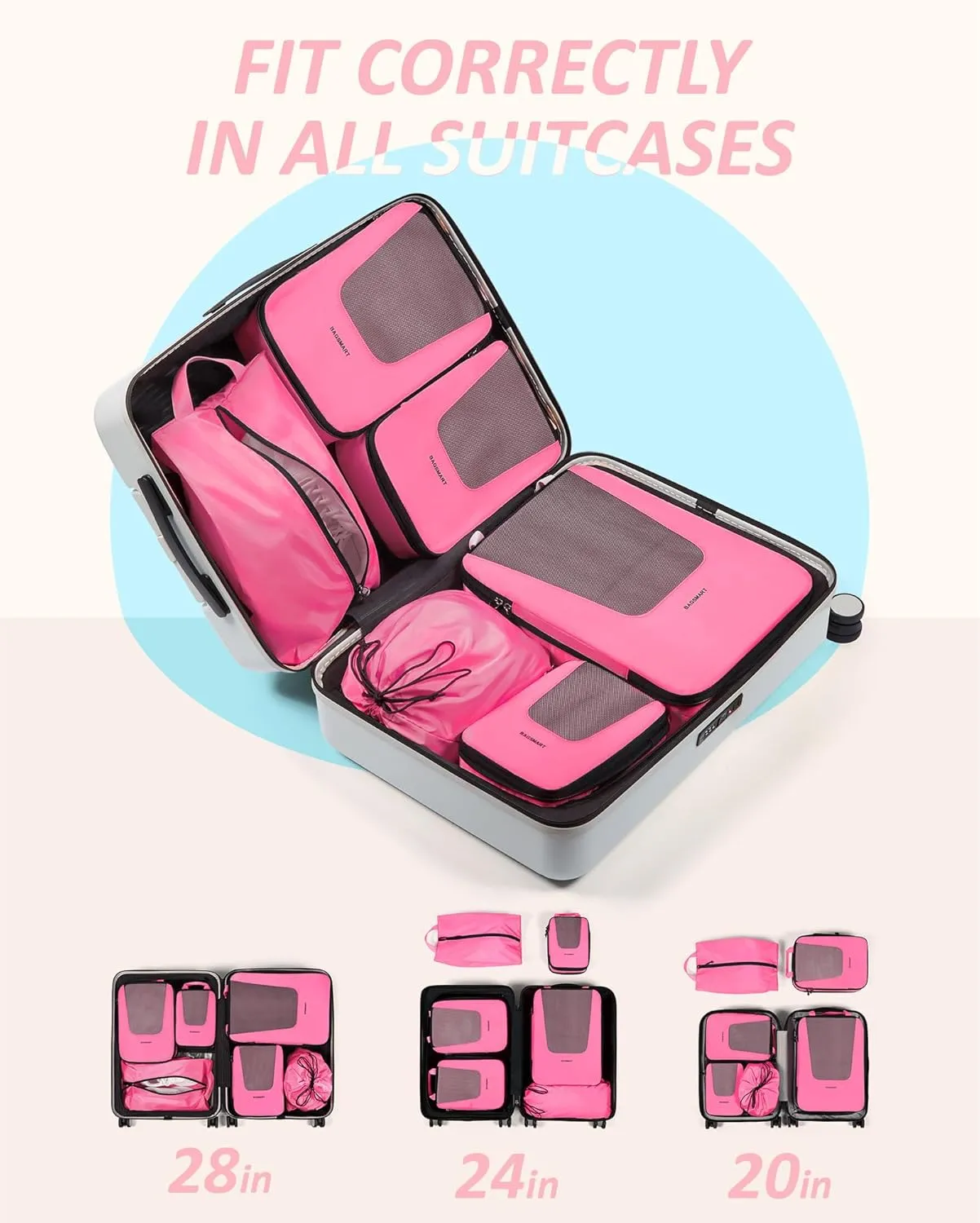 BAGSMART Compression Packing Cubes for Travel, 6 Set/4 Set Packing Cubes for Suitcases, Compression Suitcase Organizer Bags Set for Travel Essentials, Lightweight Packing Organizers